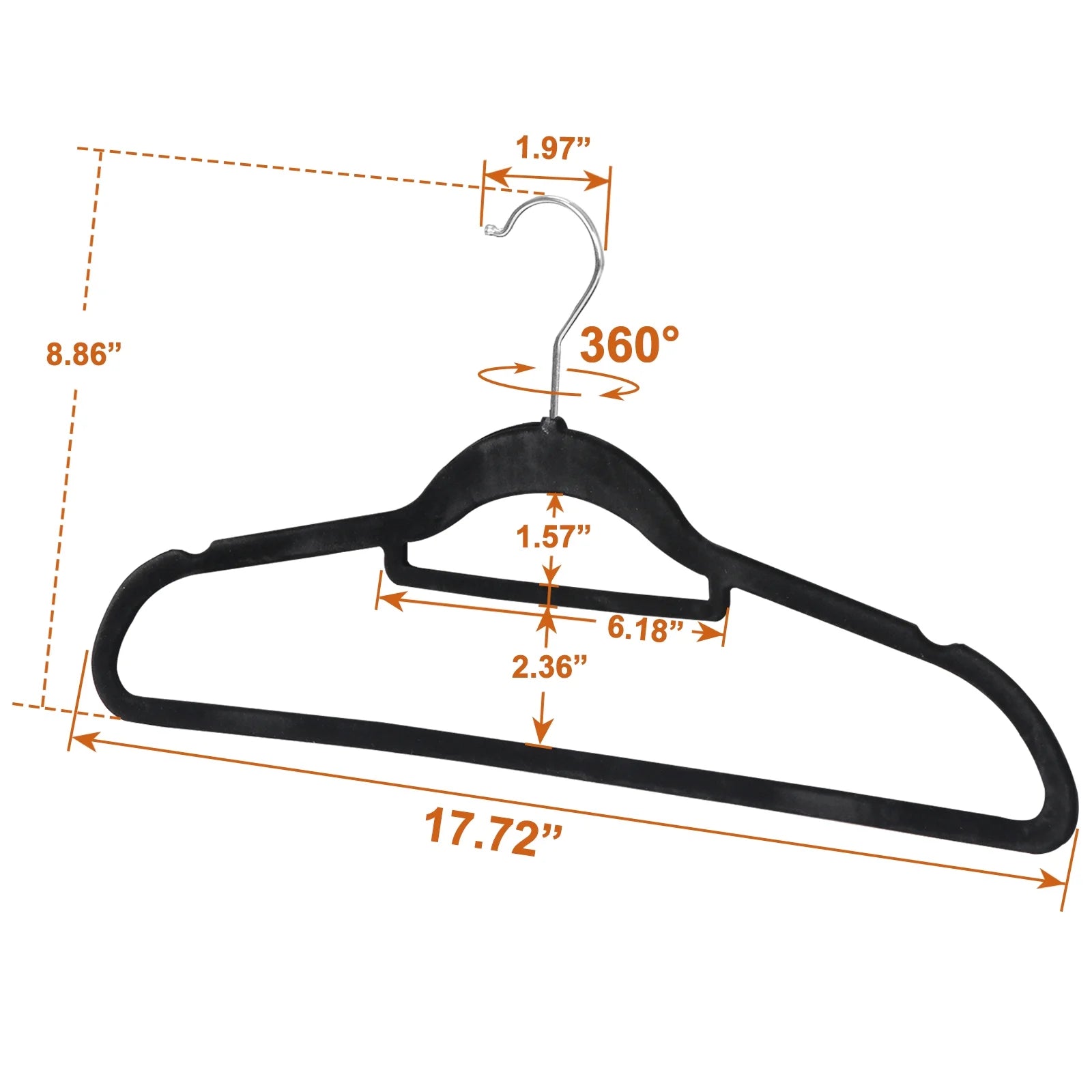 Velvet Hangers for Clothes 100 Pack Black Non Slip, 360 Swivel Hook