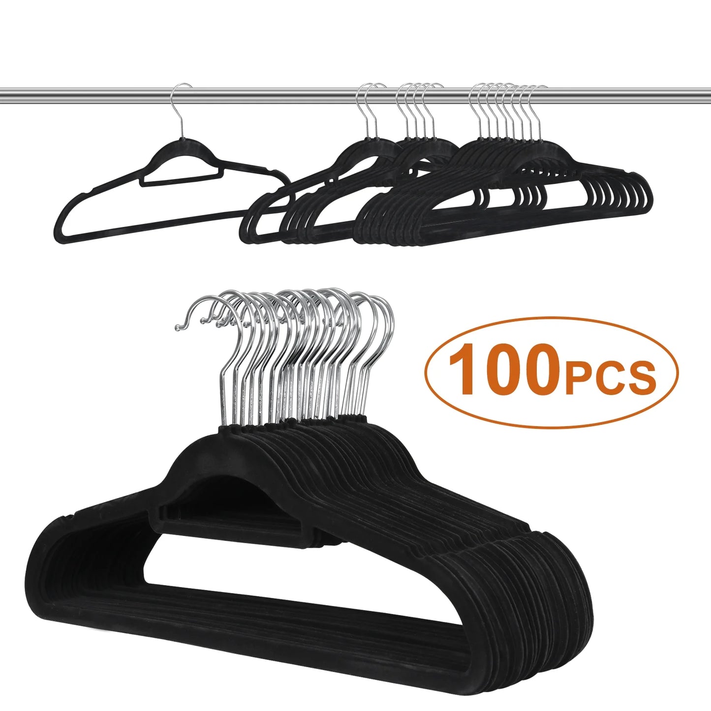 Velvet Hangers for Clothes 100 Pack Black Non Slip, 360 Swivel Hook