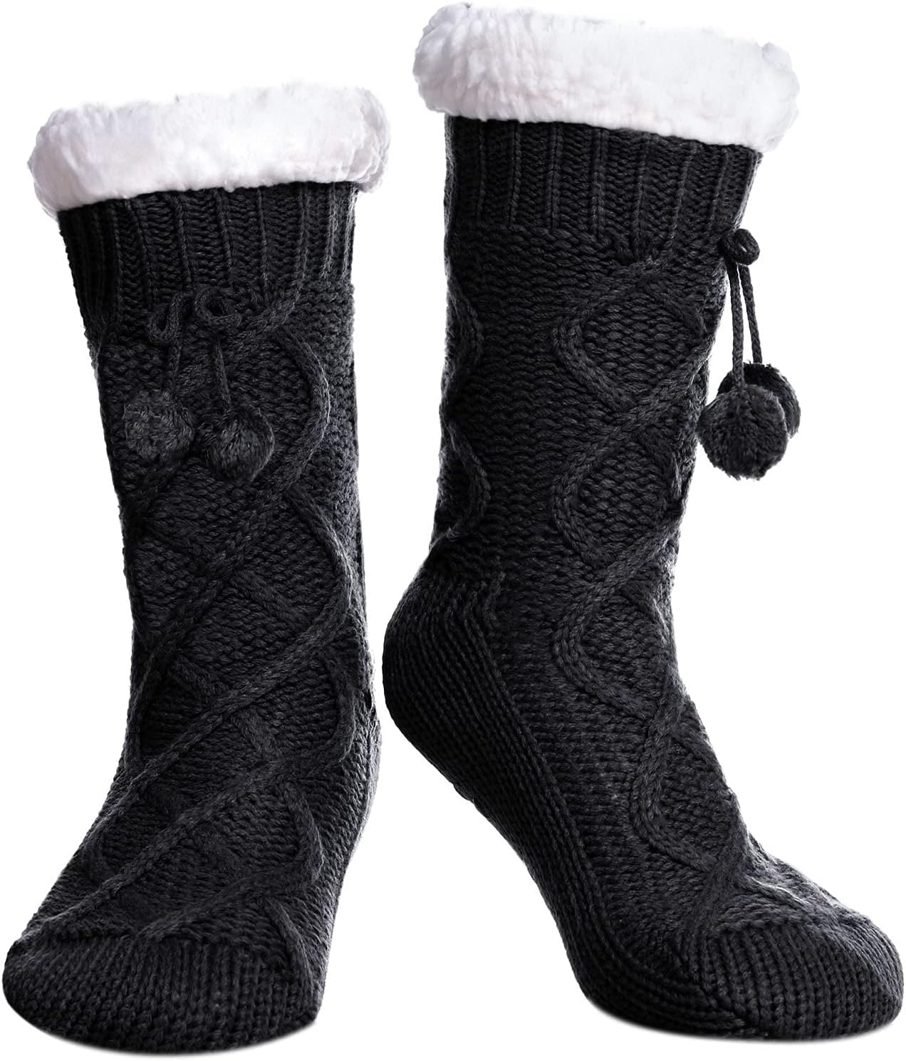 Women's Non-Slip Slipper Socks Fleece-Lined Grippers Home Socks for Winter - Warm Soft Cozy Fuzzy 