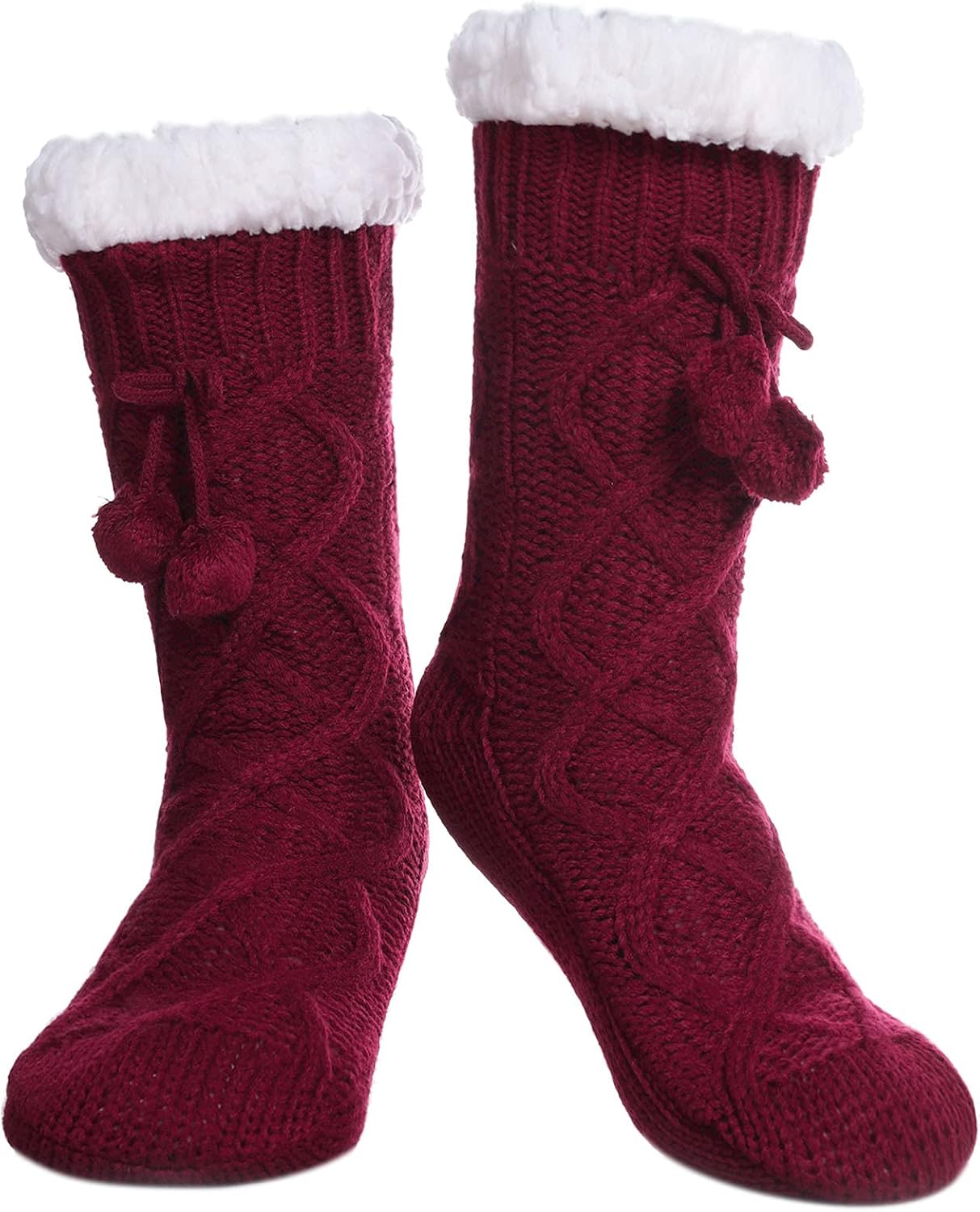 Women's Non-Slip Slipper Socks Fleece-Lined Grippers Home Socks for Winter - Warm Soft Cozy Fuzzy 