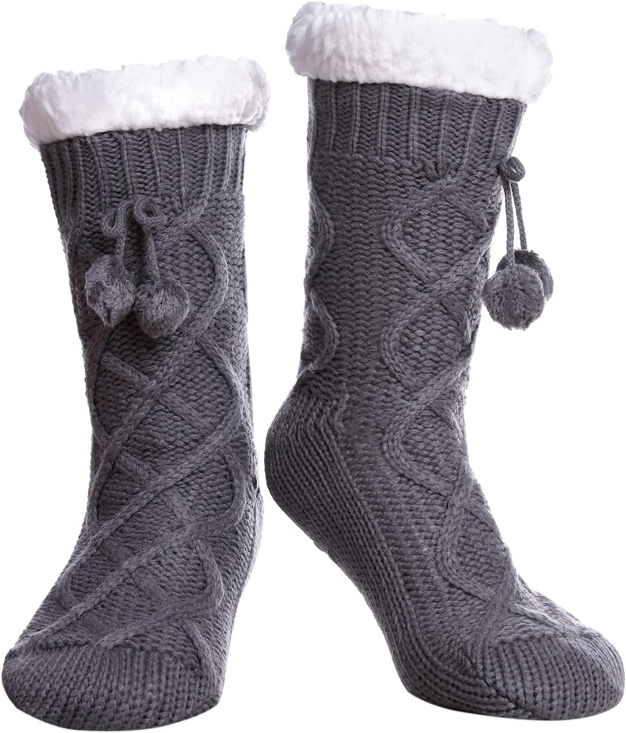 Women's Non-Slip Slipper Socks Fleece-Lined Grippers Home Socks for Winter - Warm Soft Cozy Fuzzy 