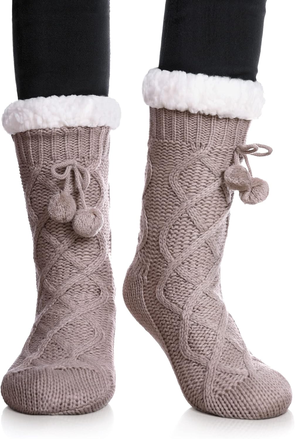 Women's Non-Slip Slipper Socks Fleece-Lined Grippers Home Socks for Winter - Warm Soft Cozy Fuzzy 