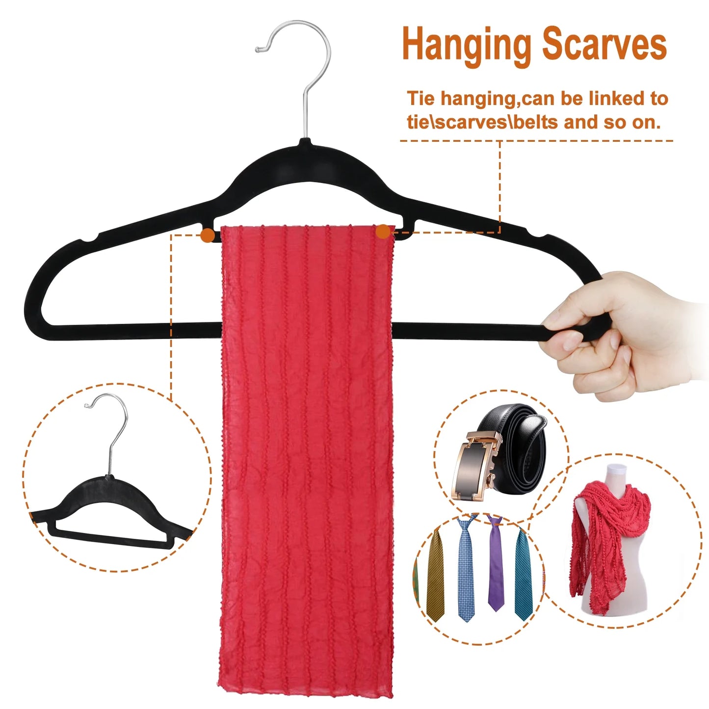 Velvet Hangers for Clothes 100 Pack Black Non Slip, 360 Swivel Hook