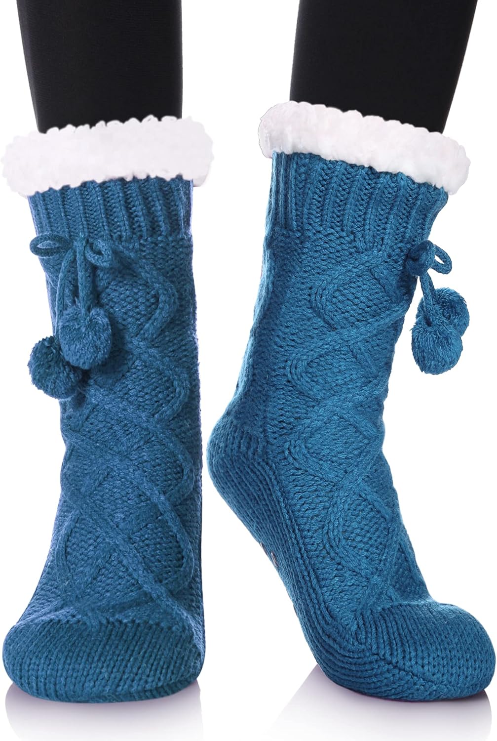 Women's Non-Slip Slipper Socks Fleece-Lined Grippers Home Socks for Winter - Warm Soft Cozy Fuzzy 