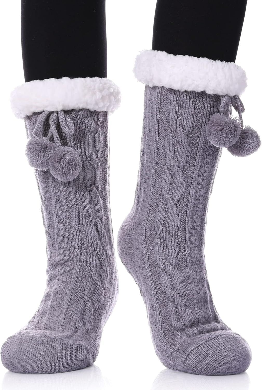 Women's Non-Slip Slipper Socks Fleece-Lined Grippers Home Socks for Winter - Warm Soft Cozy Fuzzy 