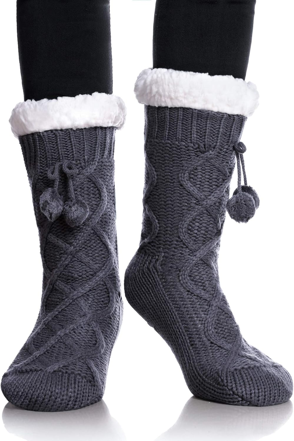 Women's Non-Slip Slipper Socks Fleece-Lined Grippers Home Socks for Winter - Warm Soft Cozy Fuzzy 