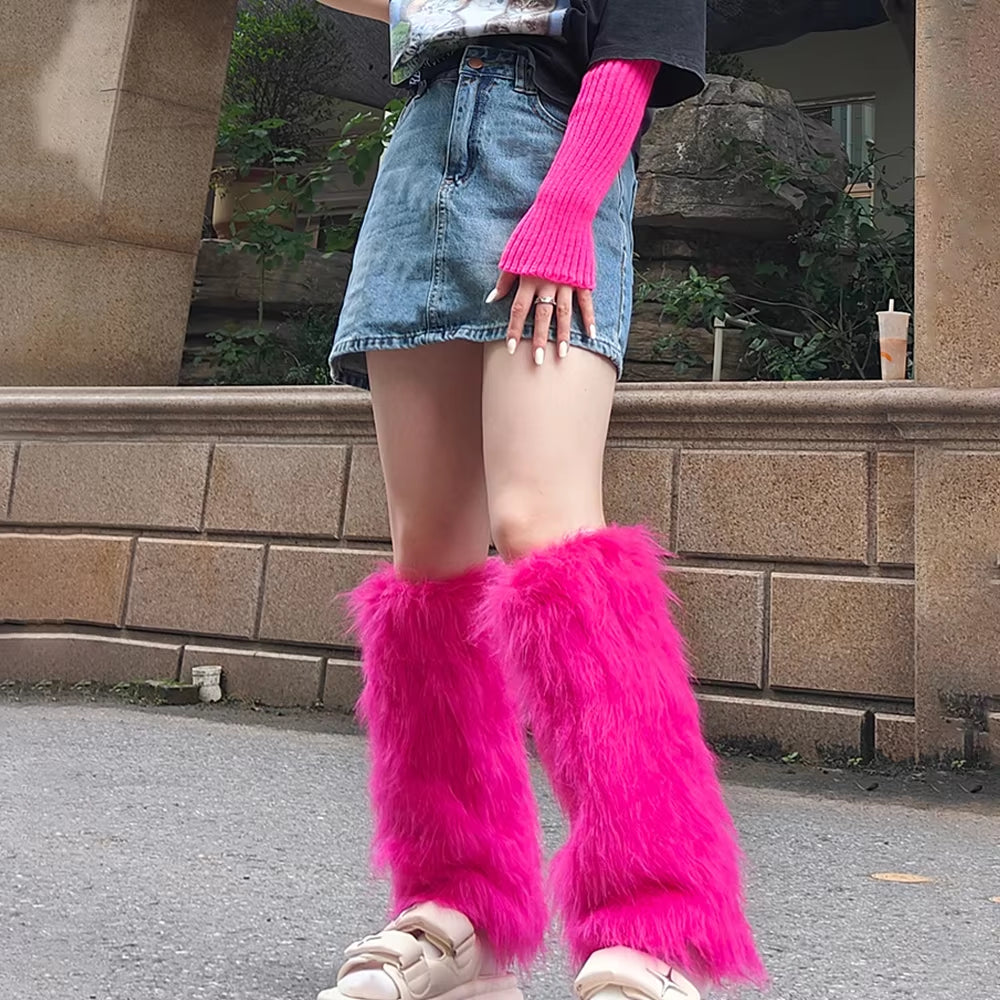 Furry Leg Warmers Y2K Faux Fur Leg Warmers for Women & Girls Boot Covers