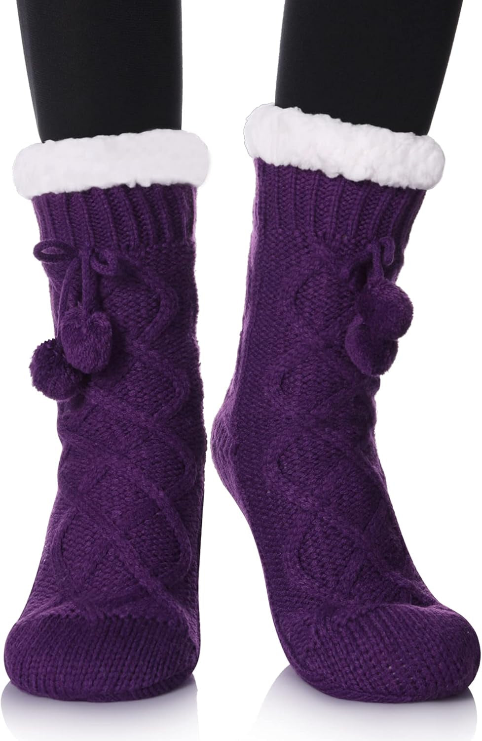 Women's Non-Slip Slipper Socks Fleece-Lined Grippers Home Socks for Winter - Warm Soft Cozy Fuzzy 