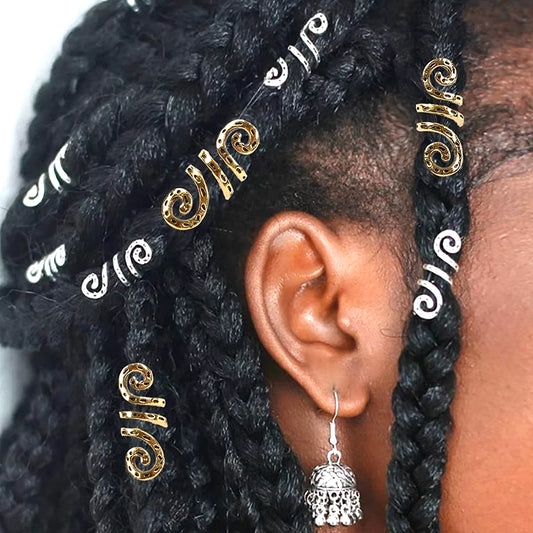 Spiral Hair Charms for Braids, Twists, Locs - Braid Cuffs, Clips, Rings - Gold, Silver, Variety of Colors Hair Accessories for Women