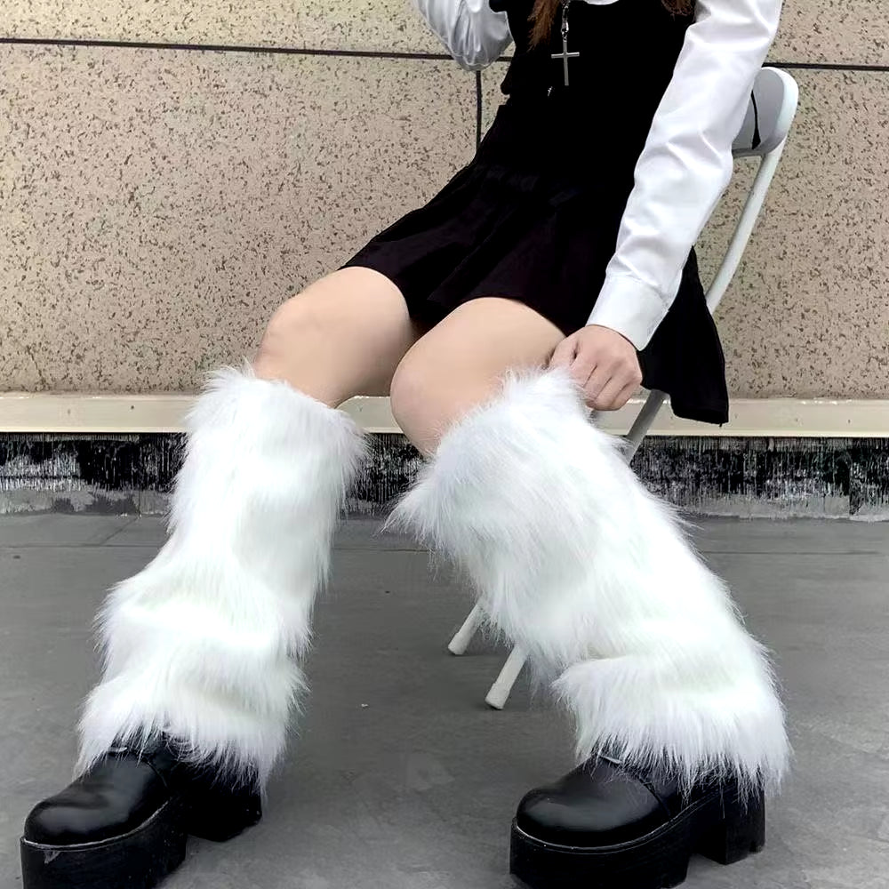 Furry Leg Warmers Y2K Faux Fur Leg Warmers for Women & Girls Boot Covers