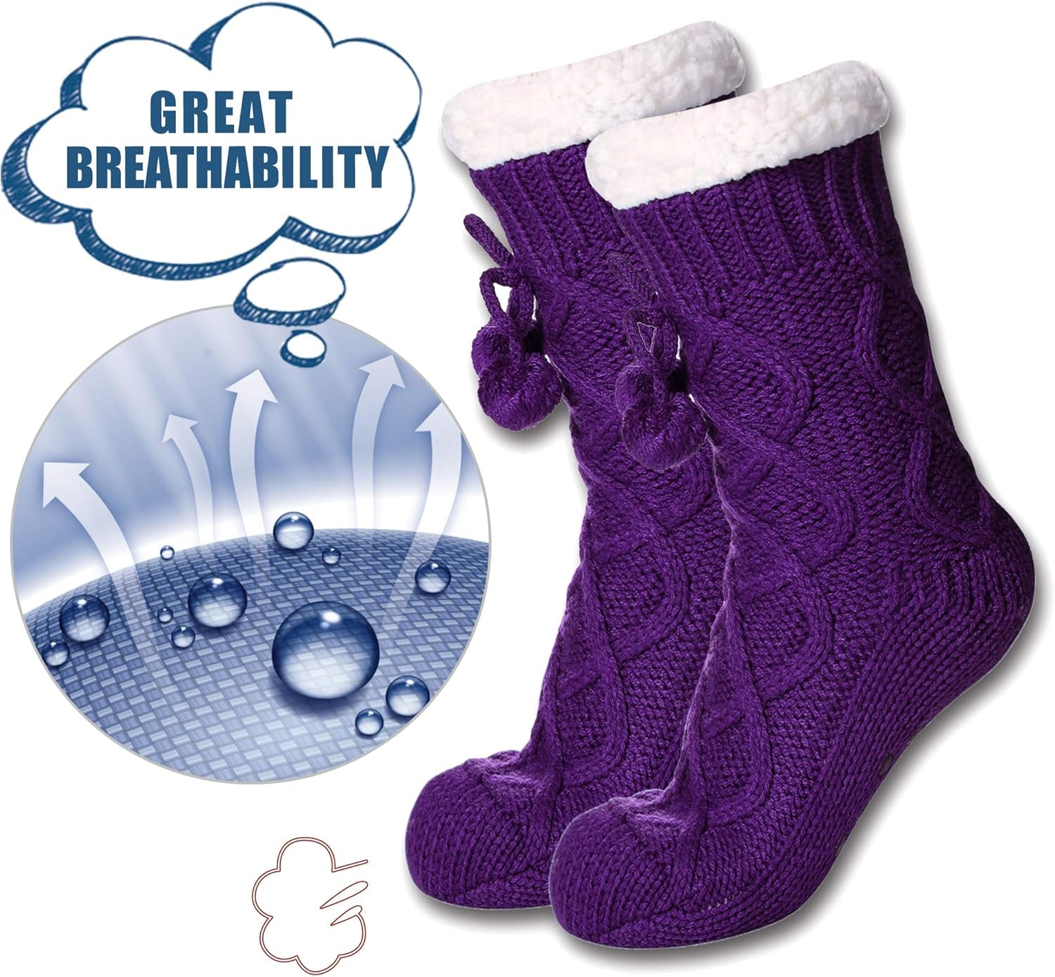 Women's Non-Slip Slipper Socks Fleece-Lined Grippers Home Socks for Winter - Warm Soft Cozy Fuzzy 